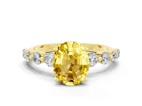 Yellow gold Oval Cut Solitaire Yellow Sapphire Ring with Pave Band and Four-Prong Setting_24