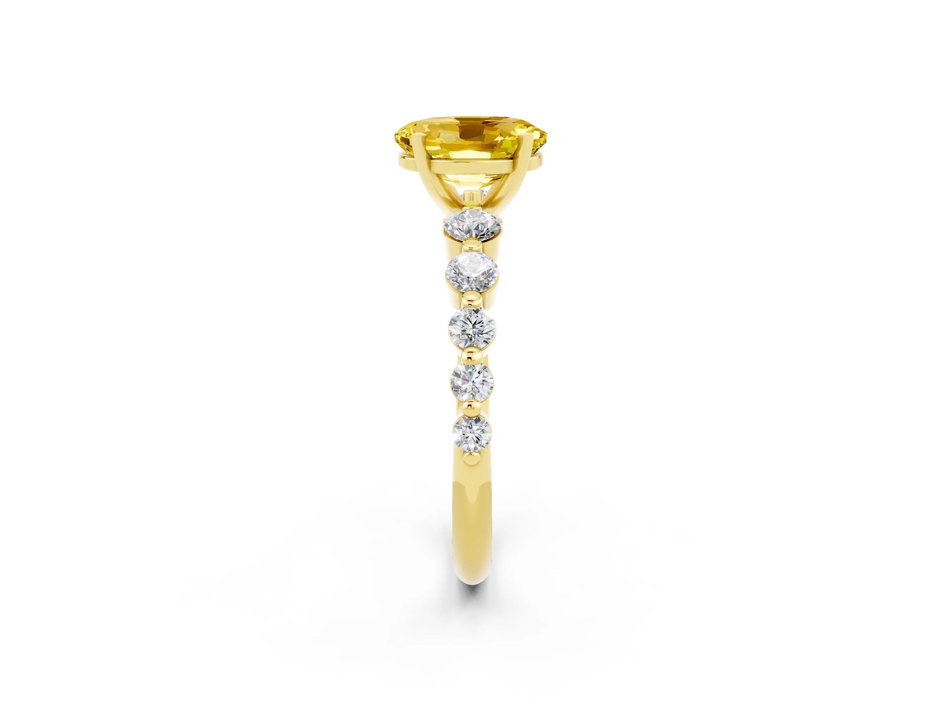 Yellow gold Oval Cut Solitaire Yellow Sapphire Ring with Pave Band and Four-Prong Setting_26