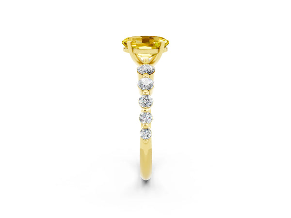 Yellow gold Oval Cut Solitaire Yellow Sapphire Ring with Pave Band and Four-Prong Setting