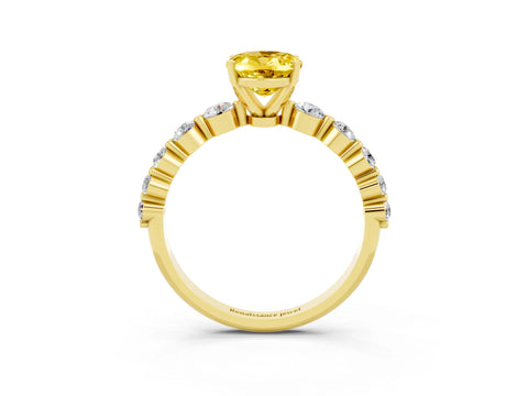 Yellow gold Oval Cut Solitaire Yellow Sapphire Ring with Pave Band and Four-Prong Setting_27