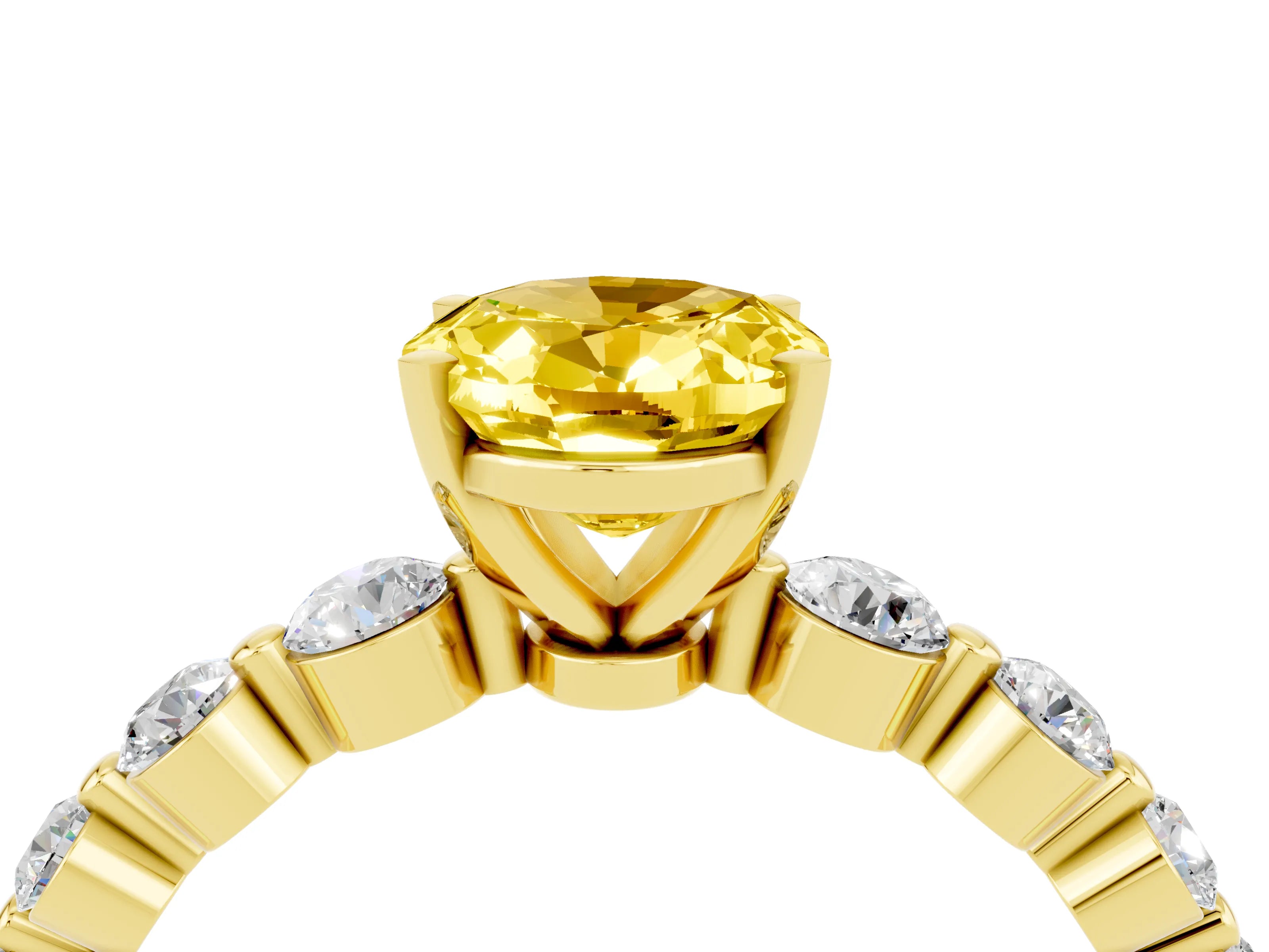 Yellow gold Oval Cut Solitaire Yellow Sapphire Ring with Pave Band and Four-Prong Setting_28