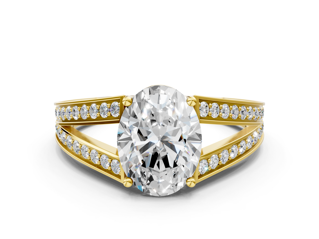 Yellow gold Oval Cut Split Shank Pave Diamond Ring with Four-Prong Setting_50