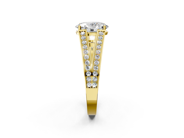 Yellow Gold Oval Split Shank Engagement Ring Setting with Pave Band and Engraved Sides