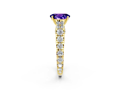 Yellow gold Oval Cut Tanzanite Classic Solitaire Ring with Pavé Band and Four-Prong Setting_2