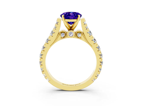 Yellow gold Oval Cut Tanzanite Classic Solitaire Ring with Pavé Band and Four-Prong Setting_3