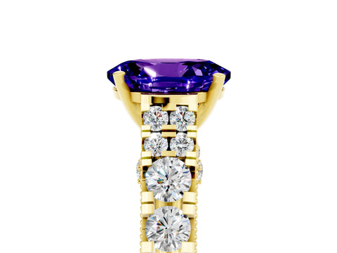 Yellow gold Oval Cut Tanzanite Classic Solitaire Ring with Pavé Band and Four-Prong Setting_5