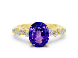 Yellow gold Oval Cut Tanzanite Cluster Side Stone Solitaire Ring with Prong Setting_24
