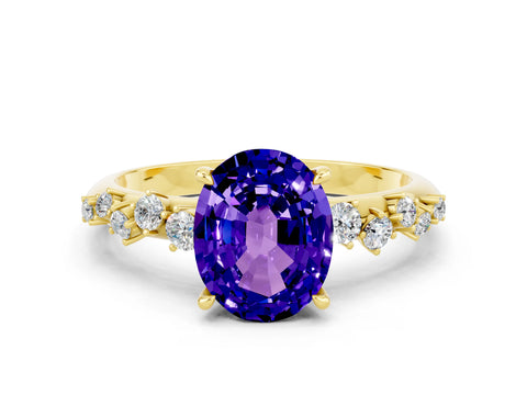 Yellow gold Oval Cut Tanzanite Cluster Side Stone Solitaire Ring with Prong Setting_24