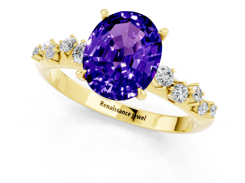 Yellow gold Oval Cut Tanzanite Cluster Side Stone Solitaire Ring with Prong Setting_25
