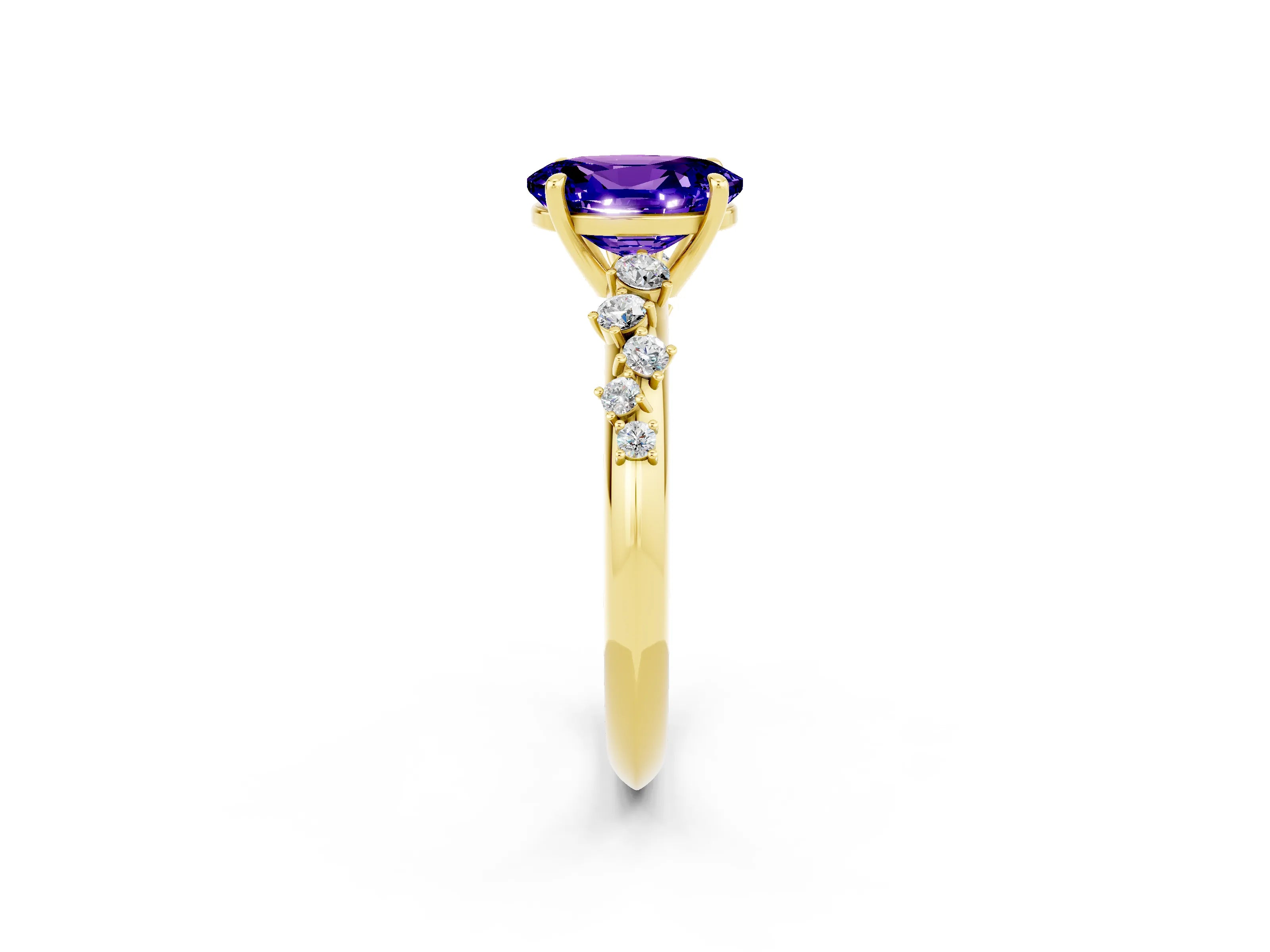 Yellow gold Oval Cut Tanzanite Cluster Side Stone Solitaire Ring with Prong Setting_26