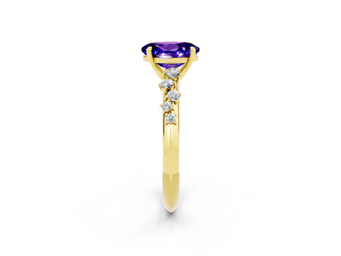 Yellow gold Oval Cut Tanzanite Cluster Side Stone Solitaire Ring with Prong Setting_26