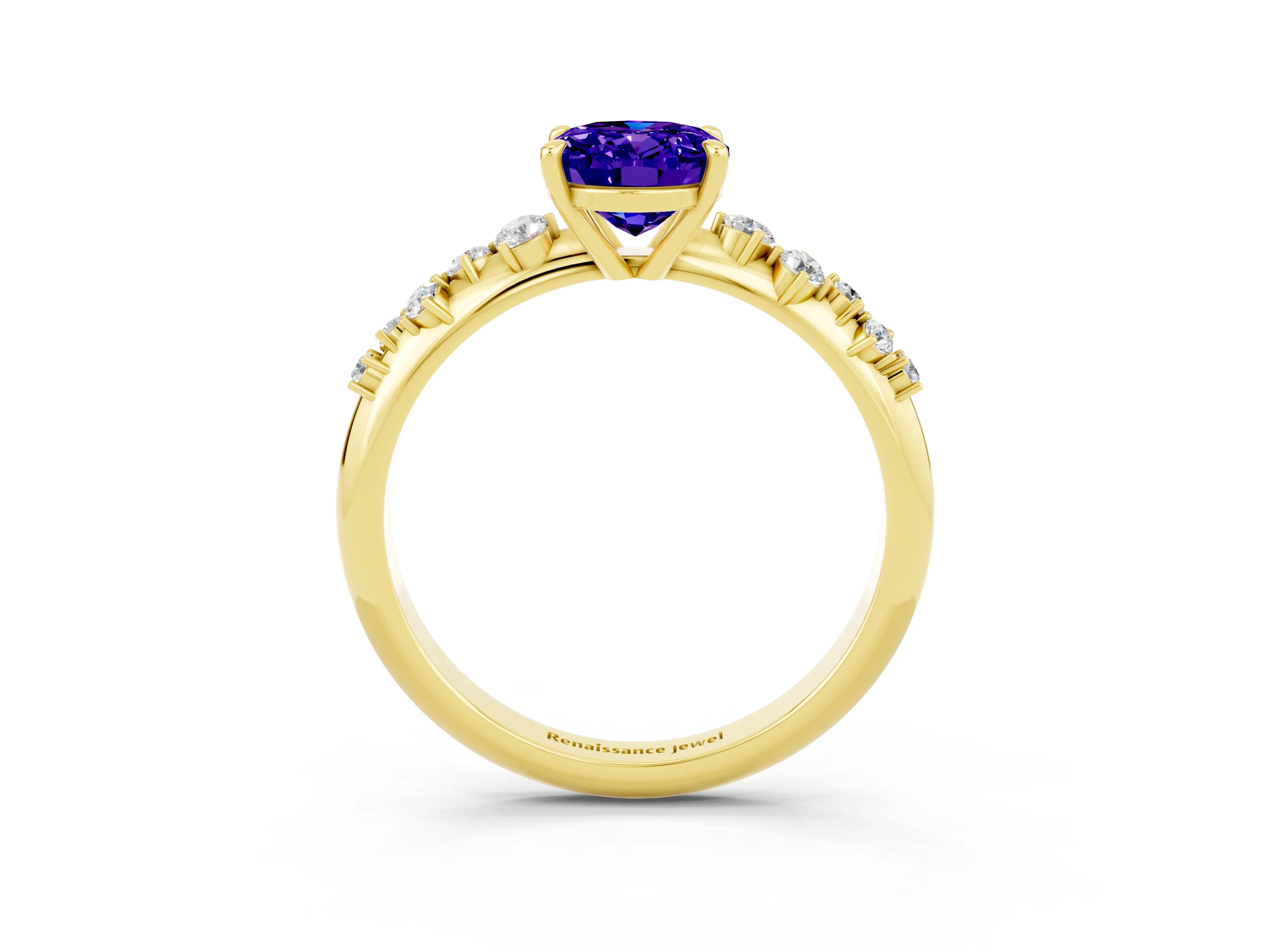 Yellow gold Oval Cut Tanzanite Cluster Side Stone Solitaire Ring with Prong Setting_27