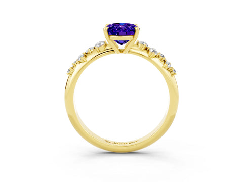 Yellow gold Oval Cut Tanzanite Cluster Side Stone Solitaire Ring with Prong Setting_27