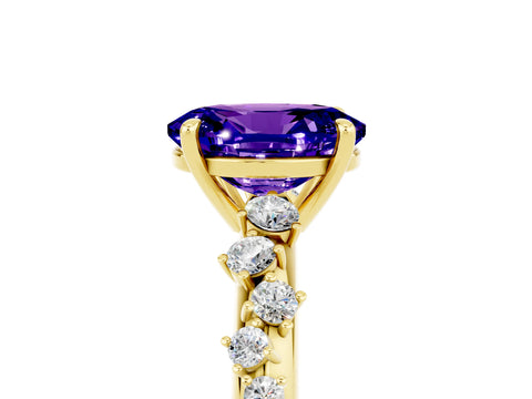 Yellow gold Oval Cut Tanzanite Cluster Side Stone Solitaire Ring with Prong Setting_29