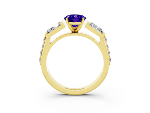 Yellow gold Oval Cut Tanzanite Engagement Ring with Baguette Side Stones and Channel Set Band_3