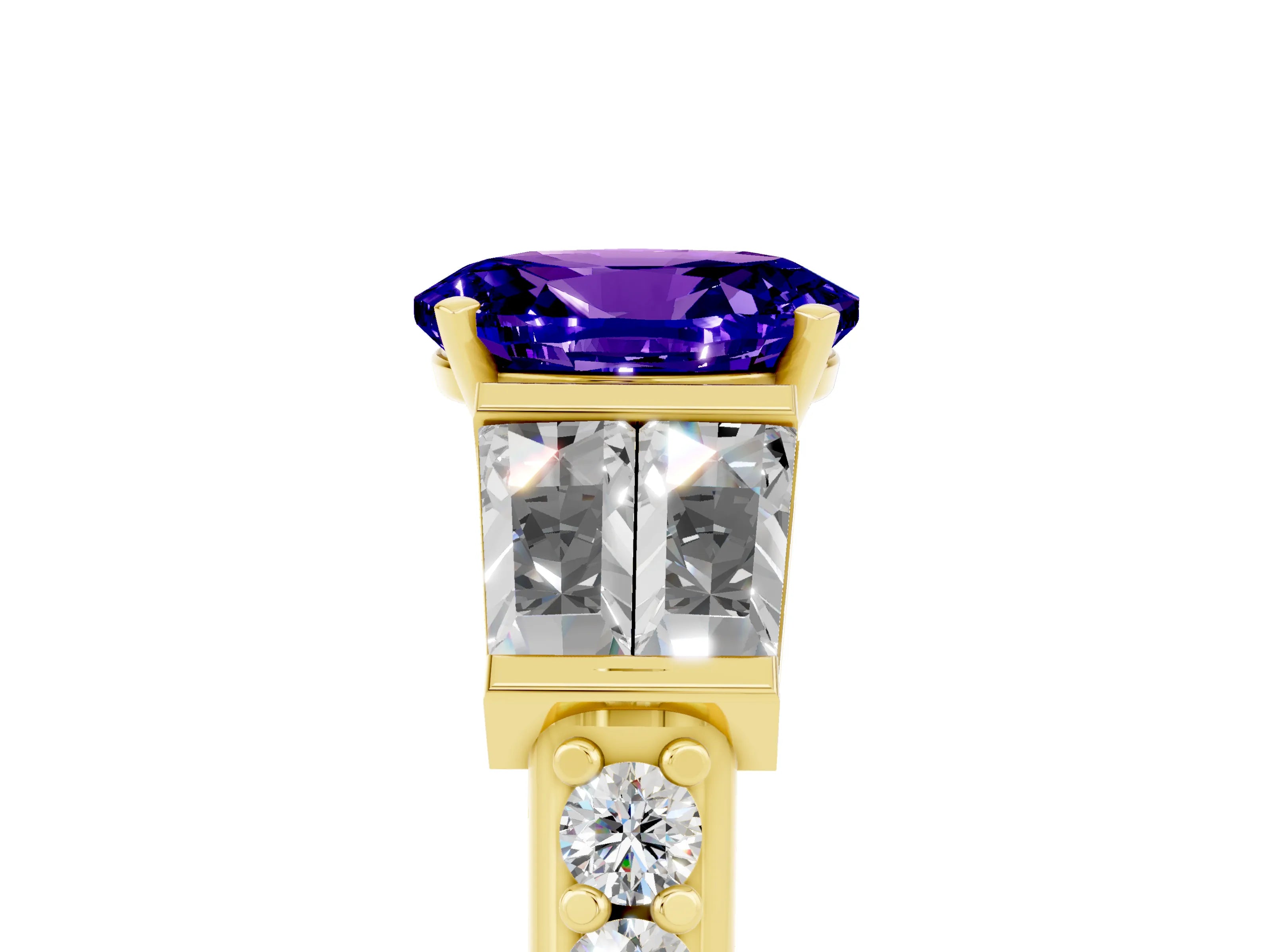 Yellow gold Oval Cut Tanzanite Engagement Ring with Baguette Side Stones and Channel Set Band_5