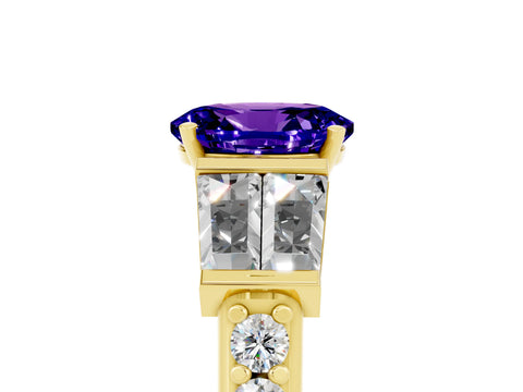 Yellow gold Oval Cut Tanzanite Engagement Ring with Baguette Side Stones and Channel Set Band_5