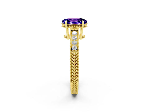 Yellow gold Oval Cut Tanzanite Engagement Ring with Milgrain Channel Set Band and Prong Setting_2