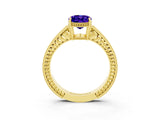 Yellow gold Oval Cut Tanzanite Engagement Ring with Milgrain Channel Set Band and Prong Setting_3