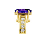 Yellow gold Oval Cut Tanzanite Engagement Ring with Milgrain Channel Set Band and Prong Setting_5