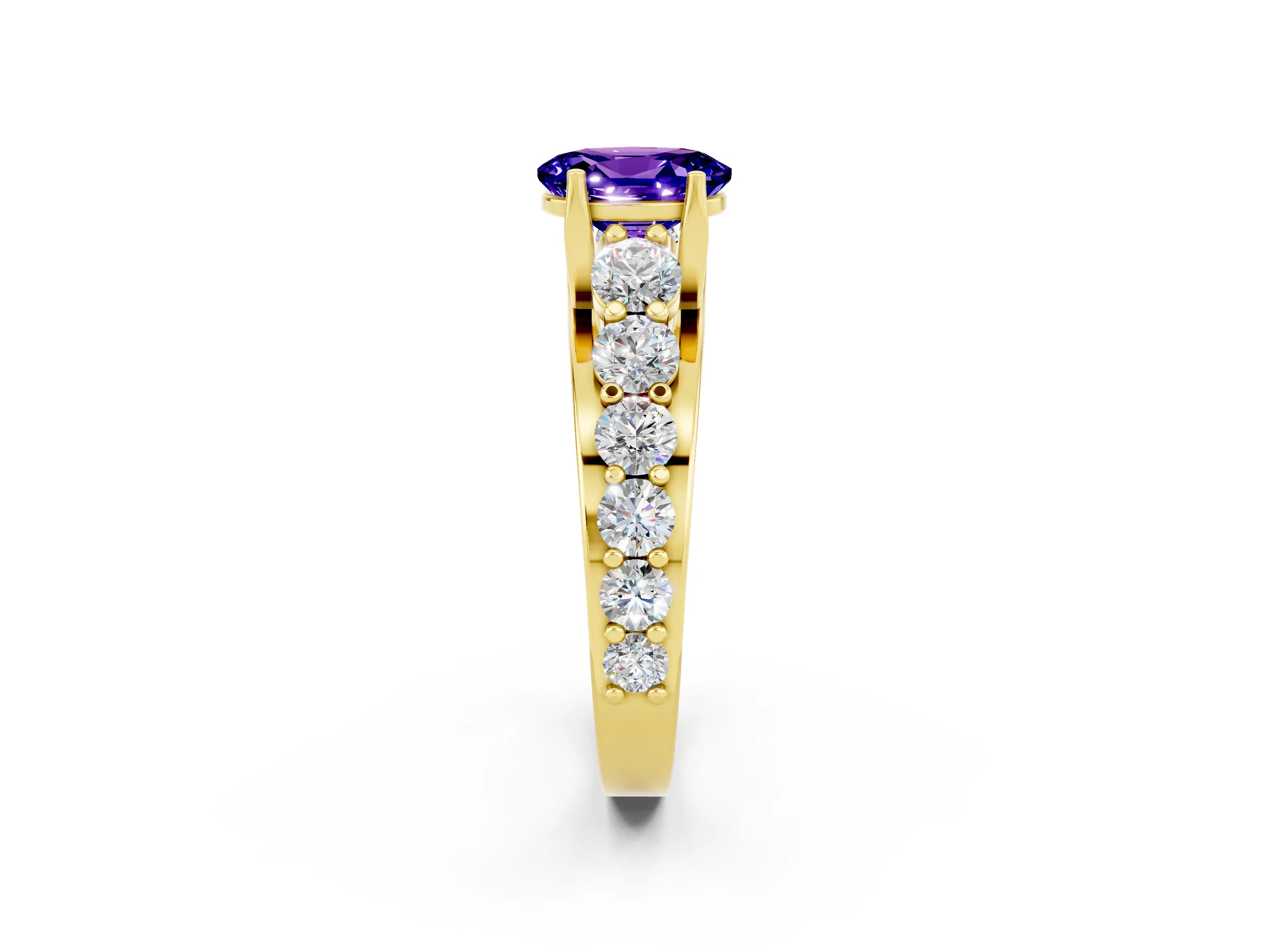 Yellow gold Oval Cut Tanzanite Engagement Ring with Pavé Band and Four-Prong Setting_2
