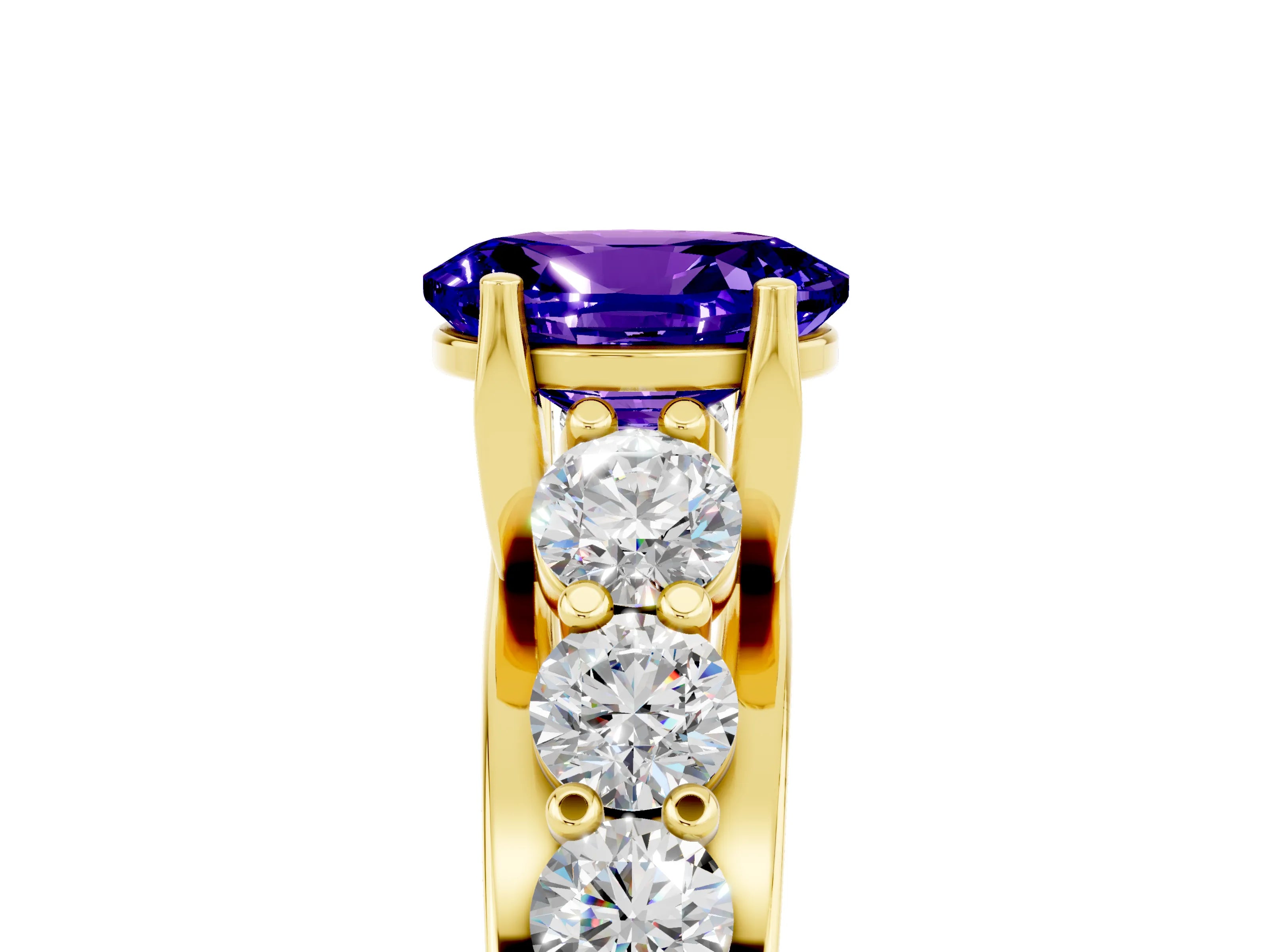 Yellow gold Oval Cut Tanzanite Engagement Ring with Pavé Band and Four-Prong Setting_5