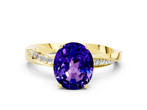 Yellow gold Oval Cut Tanzanite Engagement Ring with Side Stone Accents and Four-Prong Setting_27