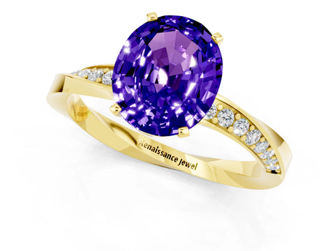Yellow gold Oval Cut Tanzanite Engagement Ring with Side Stone Accents and Four-Prong Setting_28