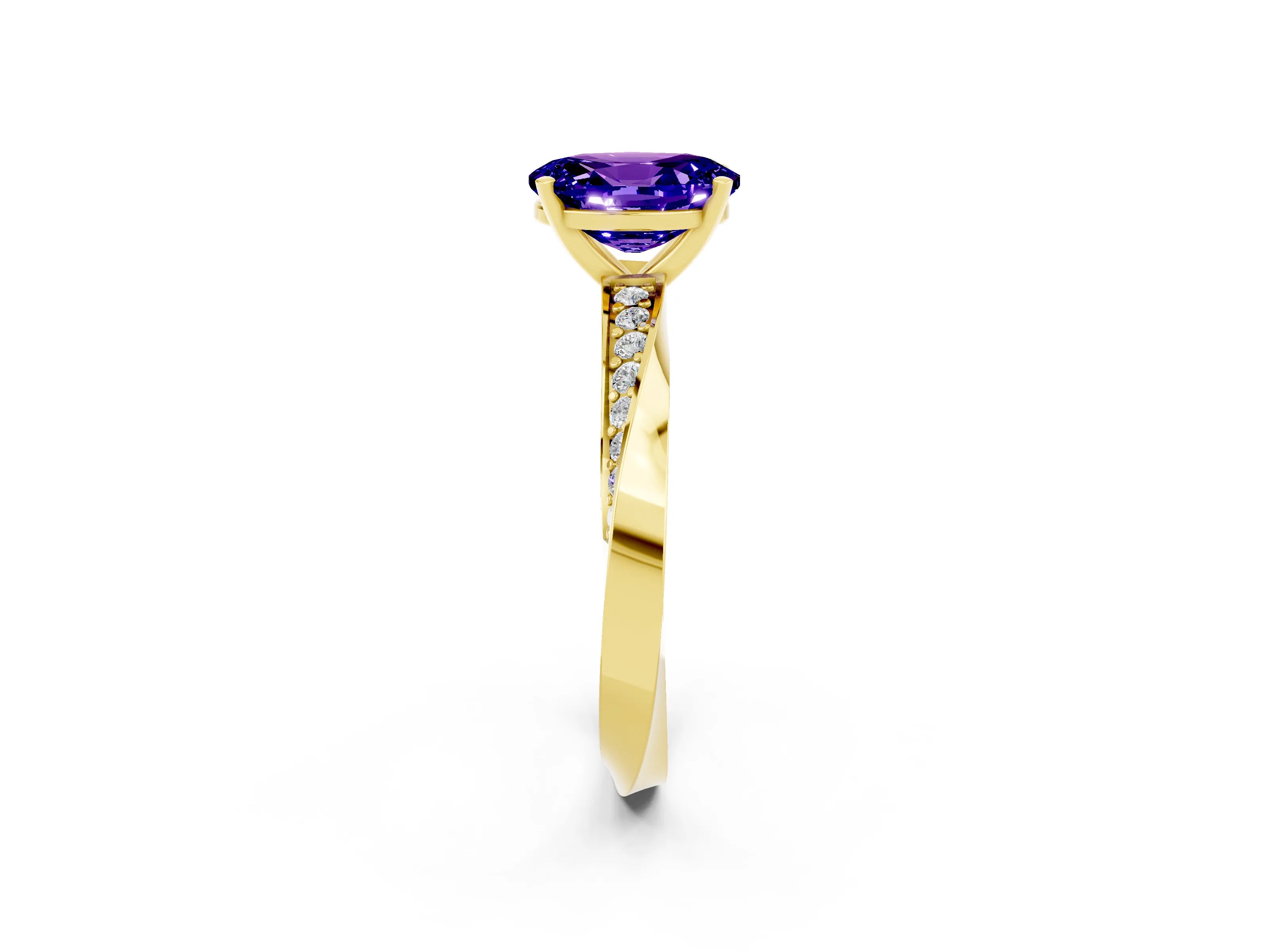 Yellow gold Oval Cut Tanzanite Engagement Ring with Side Stone Accents and Four-Prong Setting_29
