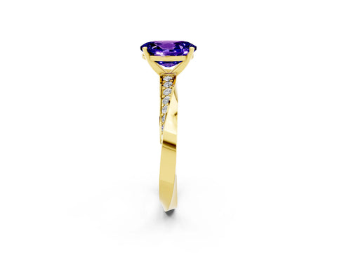 Yellow gold Oval Cut Tanzanite Engagement Ring with Side Stone Accents and Four-Prong Setting_29