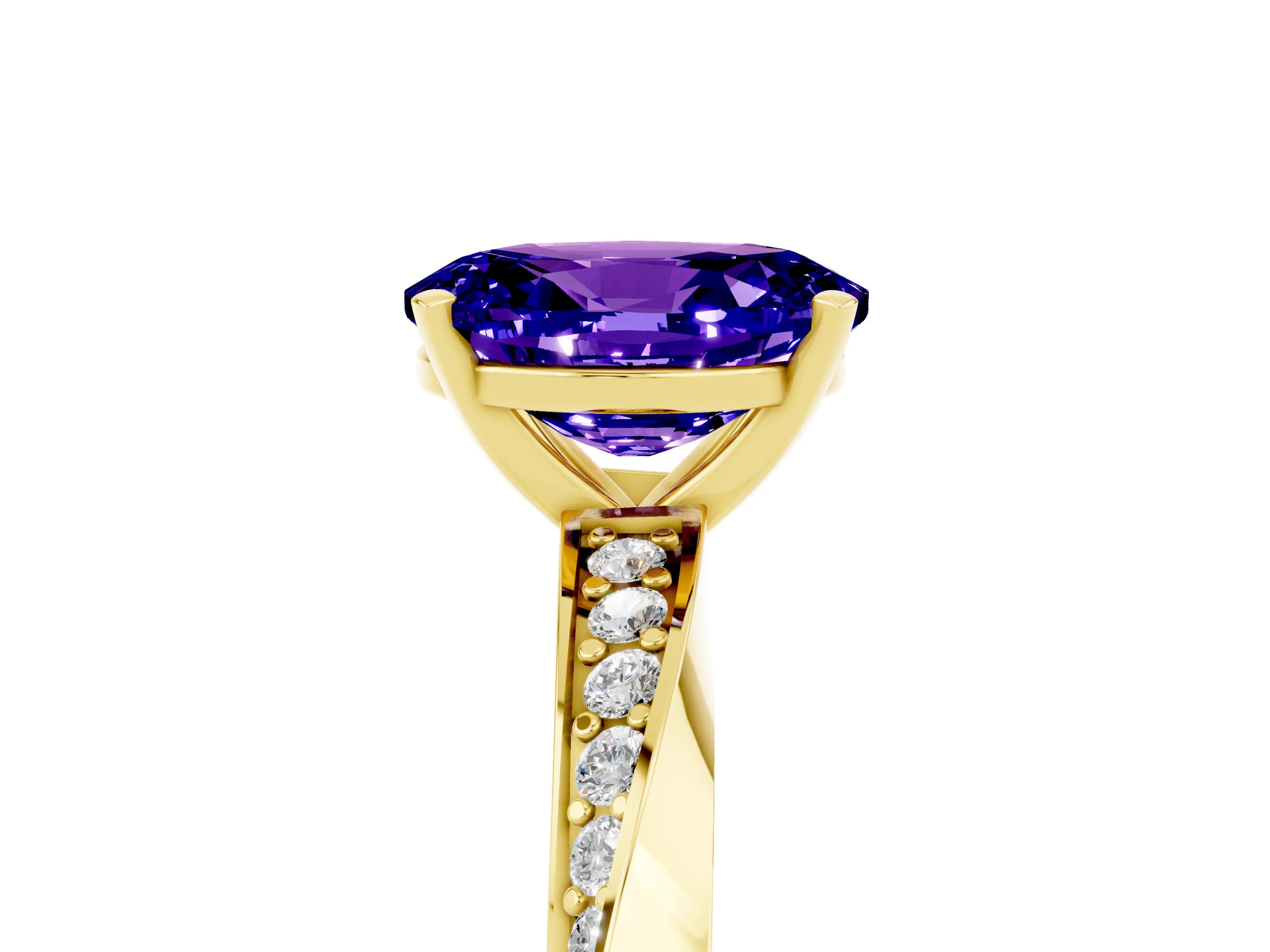 Yellow gold Oval Cut Tanzanite Engagement Ring with Side Stone Accents and Four-Prong Setting_32