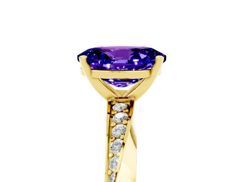 Yellow gold Oval Cut Tanzanite Engagement Ring with Side Stone Accents and Four-Prong Setting_32