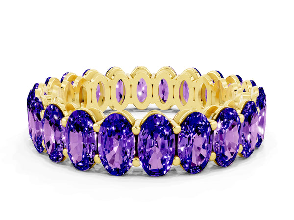 Yellow gold Oval Cut Tanzanite Eternity Band with Shared Prong Setting