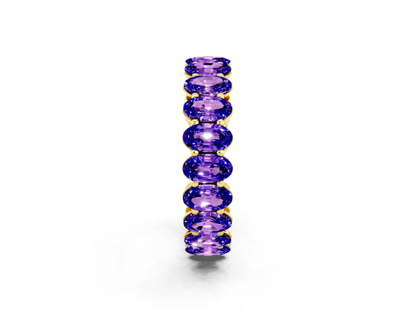 Yellow gold Oval Cut Tanzanite Eternity Band with Shared Prong Setting