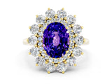 Yellow gold Oval Cut Tanzanite Floral Double Halo Engagement Ring with Prong Setting_48