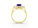 Yellow gold Oval Cut Tanzanite Floral Double Halo Engagement Ring with Prong Setting_51