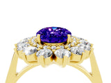 Yellow gold Oval Cut Tanzanite Floral Double Halo Engagement Ring with Prong Setting_52