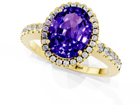 Yellow gold Oval Cut Tanzanite Halo Engagement Ring with Pavé Band and Prong Setting_13