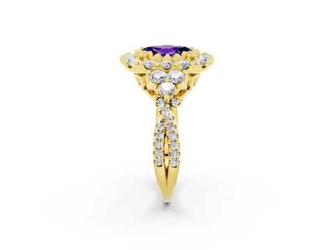 Yellow gold Oval Cut Tanzanite Halo Ring with Pavé Band and Four-Prong Setting_14