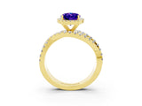 Yellow gold Oval Cut Tanzanite Halo Ring with Round Split Shank and Prong Setting_51