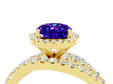 Yellow gold Oval Cut Tanzanite Halo Ring with Round Split Shank and Prong Setting_52