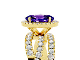 Yellow gold Oval Cut Tanzanite Halo Ring with Round Split Shank and Prong Setting_53