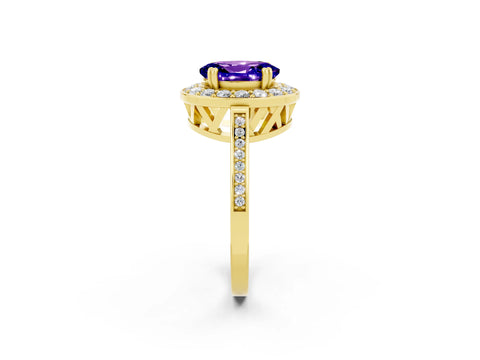 Yellow gold Oval Cut Tanzanite Halo Ring with Split Shank and Four-Prong Setting_2