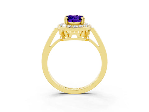Yellow gold Oval Cut Tanzanite Halo Ring with Split Shank and Four-Prong Setting_3