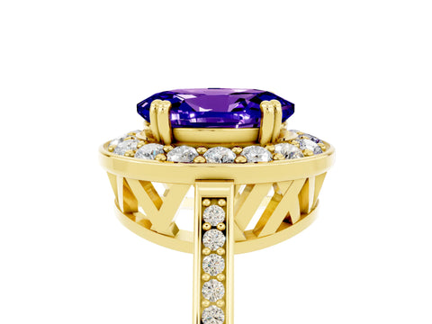 Yellow gold Oval Cut Tanzanite Halo Ring with Split Shank and Four-Prong Setting_5