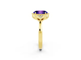 Yellow gold Oval Cut Tanzanite Halo Ring with Tapered Band and Four-Prong Setting_2