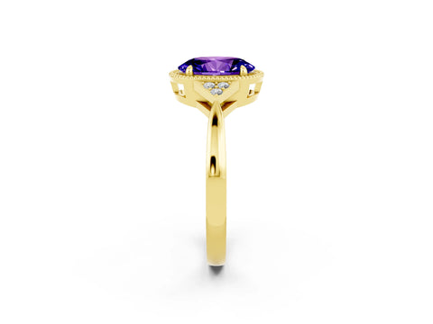 Yellow gold Oval Cut Tanzanite Halo Ring with Tapered Band and Four-Prong Setting_2