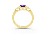 Yellow gold Oval Cut Tanzanite Halo Ring with Tapered Band and Four-Prong Setting_3