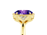 Yellow gold Oval Cut Tanzanite Halo Ring with Tapered Band and Four-Prong Setting_5