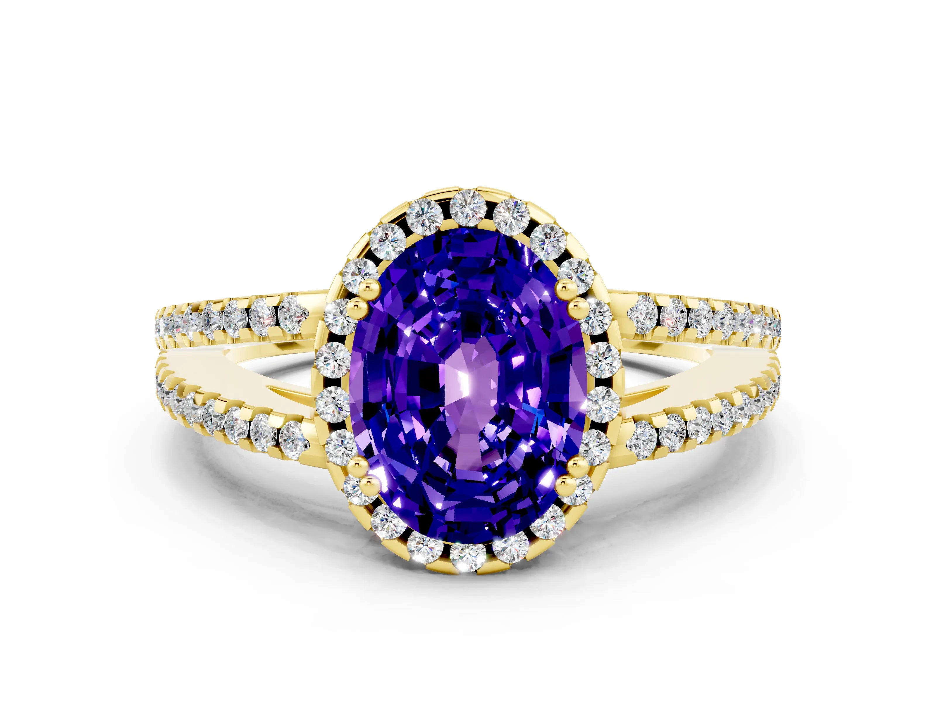 Yellow gold Oval Cut Tanzanite Halo Split Shank Engagement Ring_12